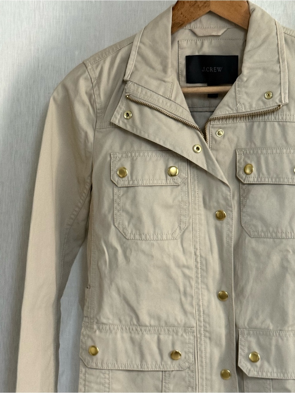 J.Crew Downtown Field Jacket XXS Khaki Beige Waxed Cotton Utility Safari Coat - Picture 4 of 13